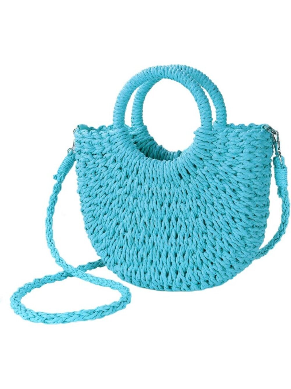 Women's Blue Beach Woven Crossbody Bags Top Handle Satchel Purse for Summer